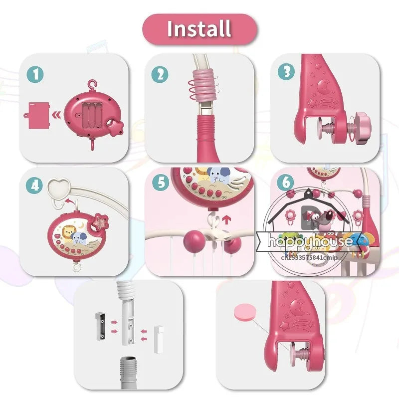Crib Mobile Remote Music Light Newborn Sensory Toys