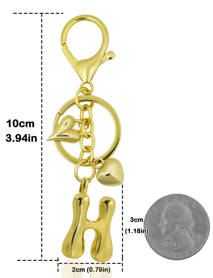 Personalized Keychain Gold Bubble Letter Bag Charm Gift
