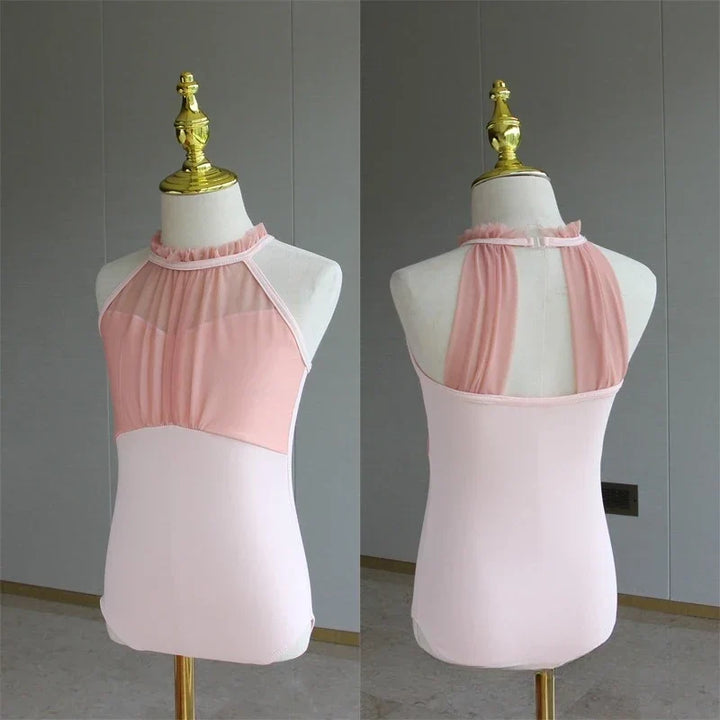 Lightweight girls ballet leotard set - puff-sleeve top, tulle tutu skirt, polyester, for dance class