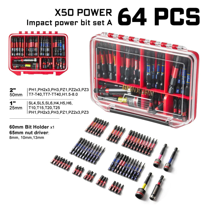Impact Screwdriver Bits Set Magnetic Case S2 Alloy Steel 50 to 79 Pcs with Bit Holder and Nut Driver Fall 2025 Gift