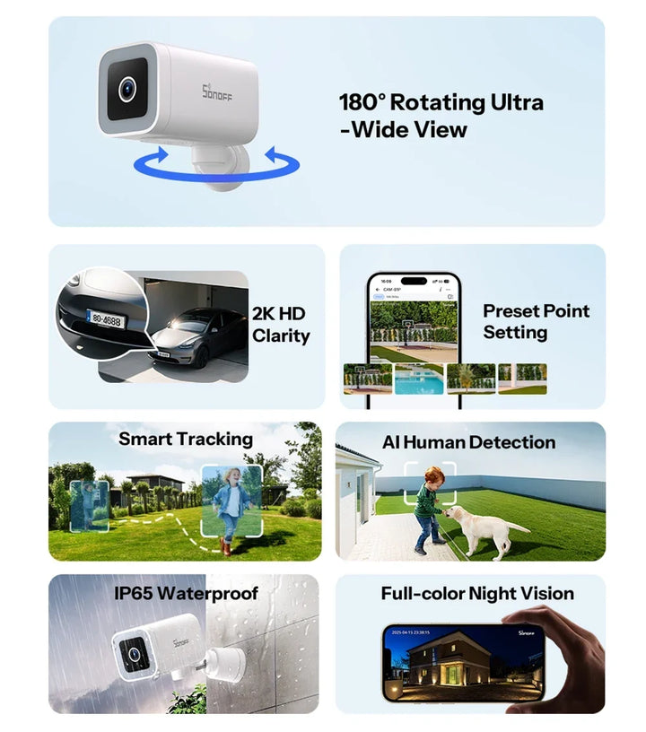 Outdoor Security Camera 2K HD AI Human Detection IP65 Weatherproof 180 Degree Pan Fall 2026 Works With Alexa Google Home