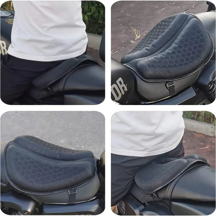 Motorcycle Gel Seat Cushion 3D Honeycomb Pressure Relief Anti-Slip Pad Long Ride Comfort