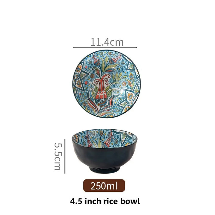 Bohemian Ceramic Rice Bowl Retro Noodle Bowl Kitchen Gift