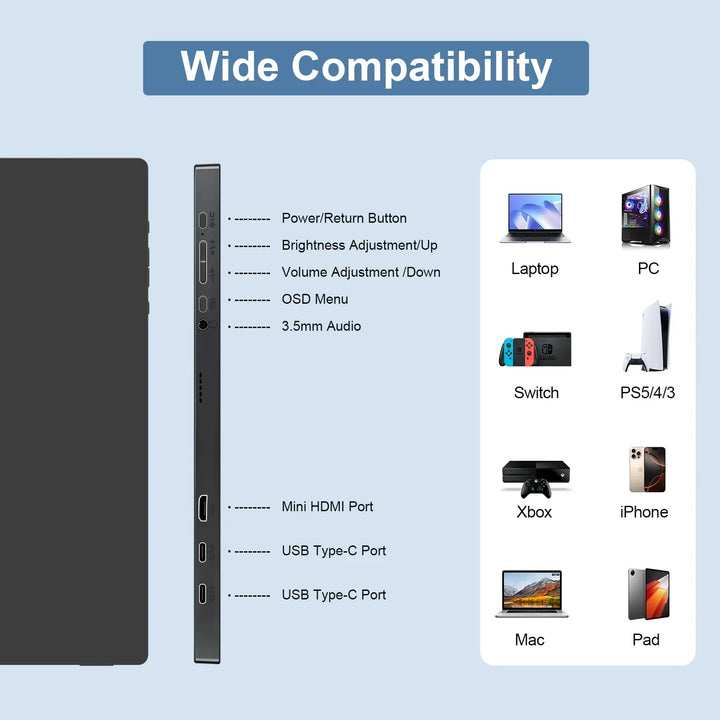 Portable 15.6 Inch FHD IPS Gaming Monitor 3ms Speaker