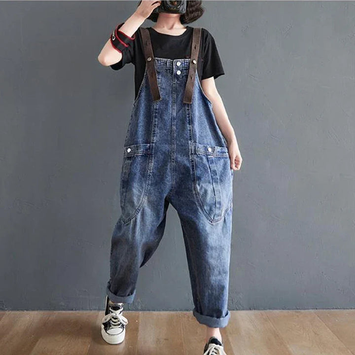 Vintage Big Pocket Suspender Jeans Pants - Women&