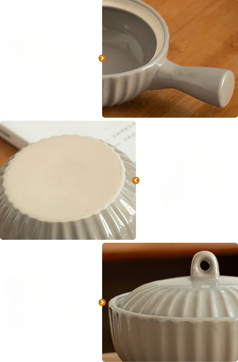 Ceramic Single Handle Bowl With Lid Japanese Style