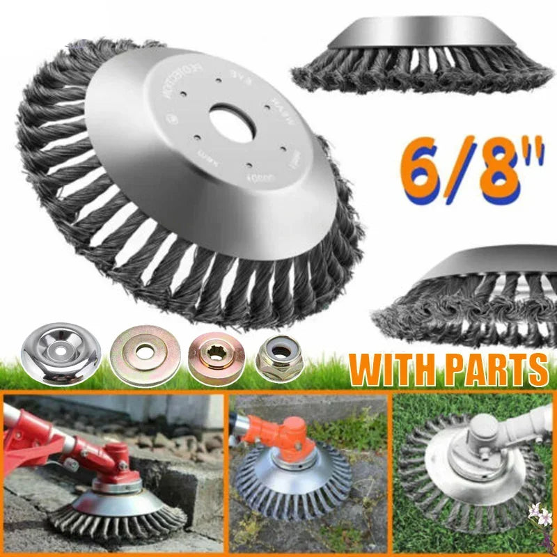 Universal Steel Wire Brush Trimmer Head - 6/8inch Garden Tool for Grass &amp; Lawn Care