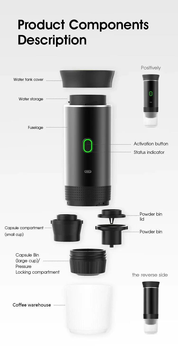 Portable Espresso Machine Wireless 3 In 1 Travel Car Camp