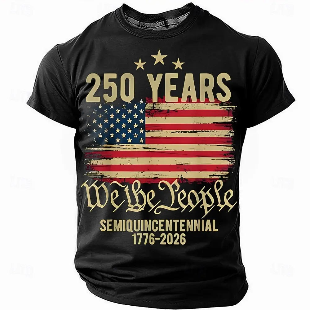 Soft unisex graphic tee - distressed flag print, 250-year design, durable cotton, casual everyday wear