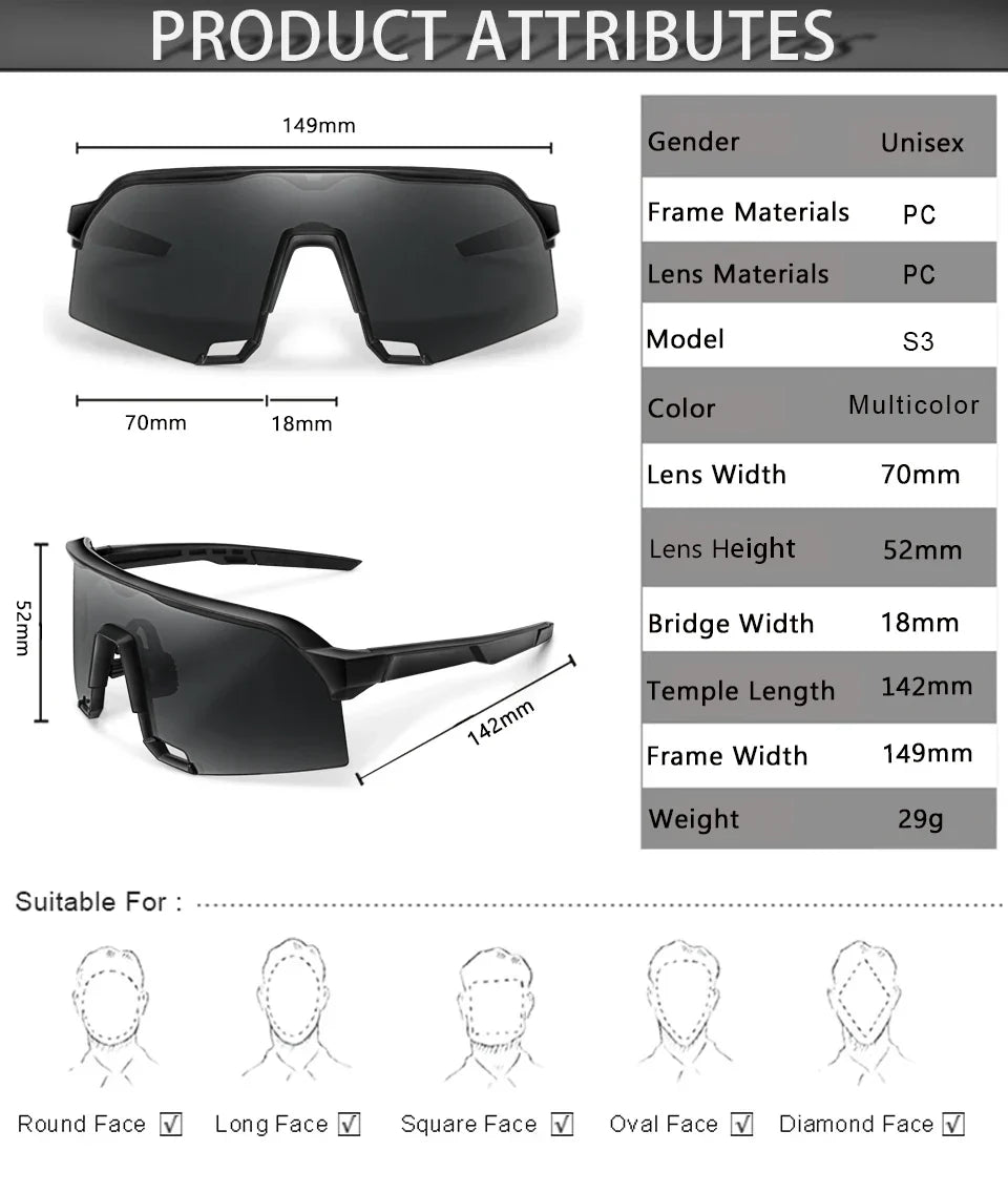 Lightweight unisex sports sunglasses – UV400 polycarbonate lenses, cycling, running, fishing