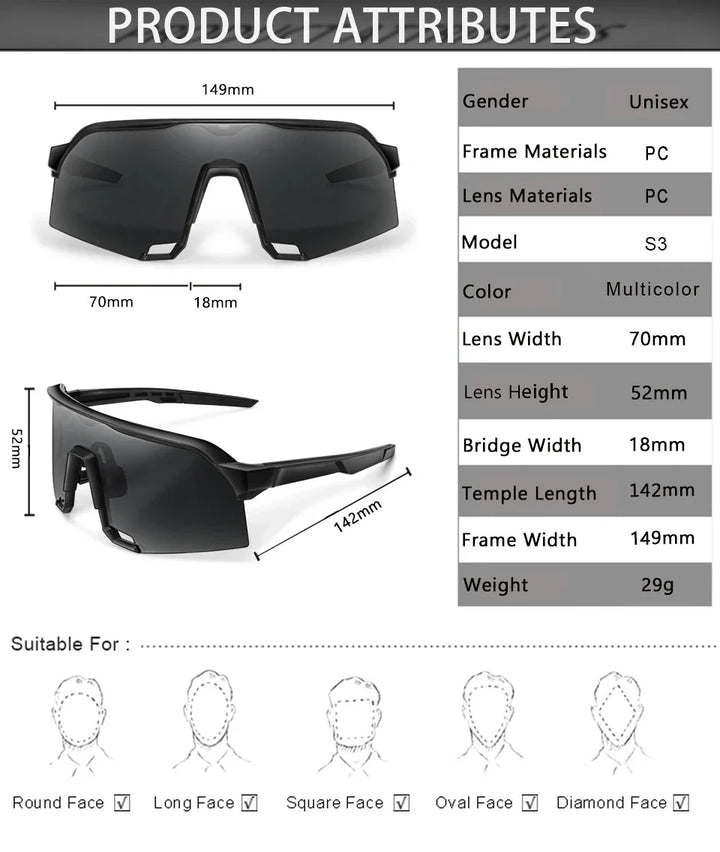 Lightweight unisex sports sunglasses – UV400 polycarbonate lenses, cycling, running, fishing