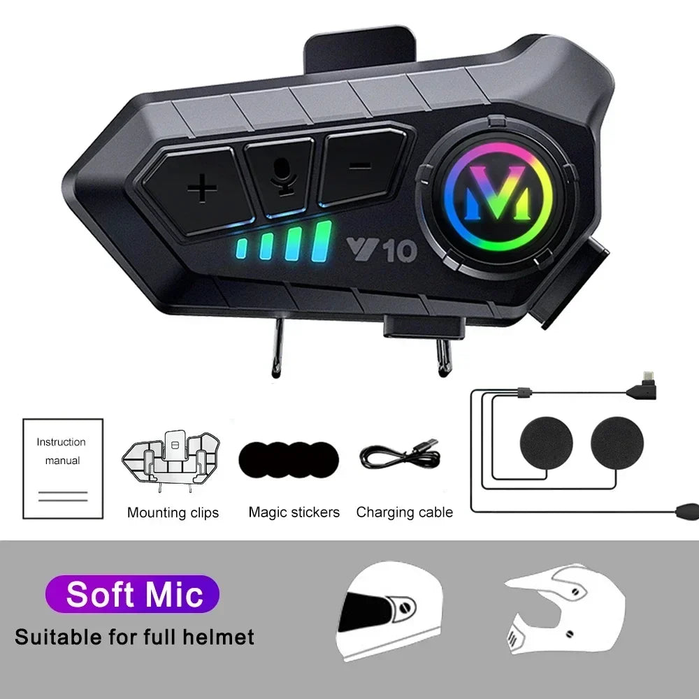 Bluetooth 5.3 Motorcycle Helmet Headset Y10 – Waterproof Hands-Free Call Music Speaker Universal Fit 2026