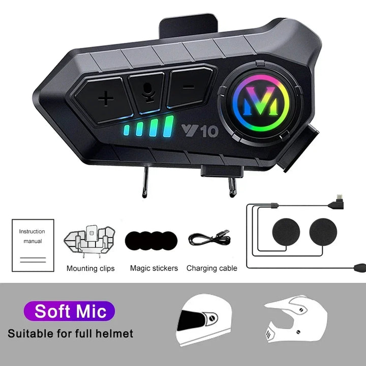 Bluetooth 5.3 Motorcycle Helmet Headset Y10 – Waterproof Hands-Free Call Music Speaker Universal Fit 2026