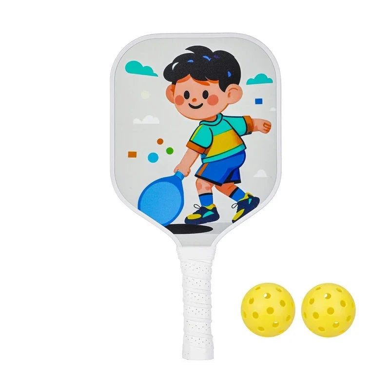 Lightweight Kids Pickleball Paddles Set with Small Grip, Honeycomb Core, Fiberglass, Ages 6-12, Includes 2 Paddles and 2 Balls