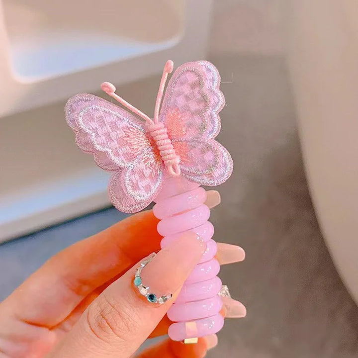 colourful Butterfly Hair Gum for Kids - Non-Damaging Hair Rope, Braided Telephone Line Ponytail Headband