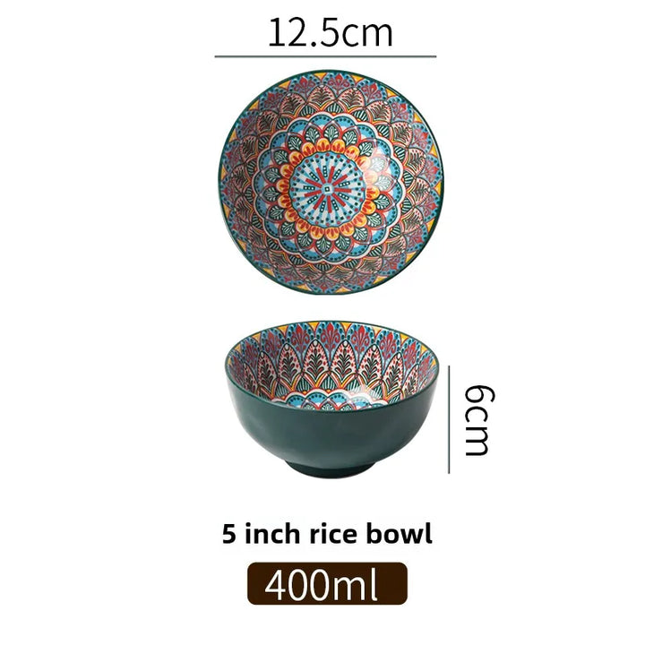 Bohemian Ceramic Rice Bowl Retro Noodle Bowl Kitchen Gift