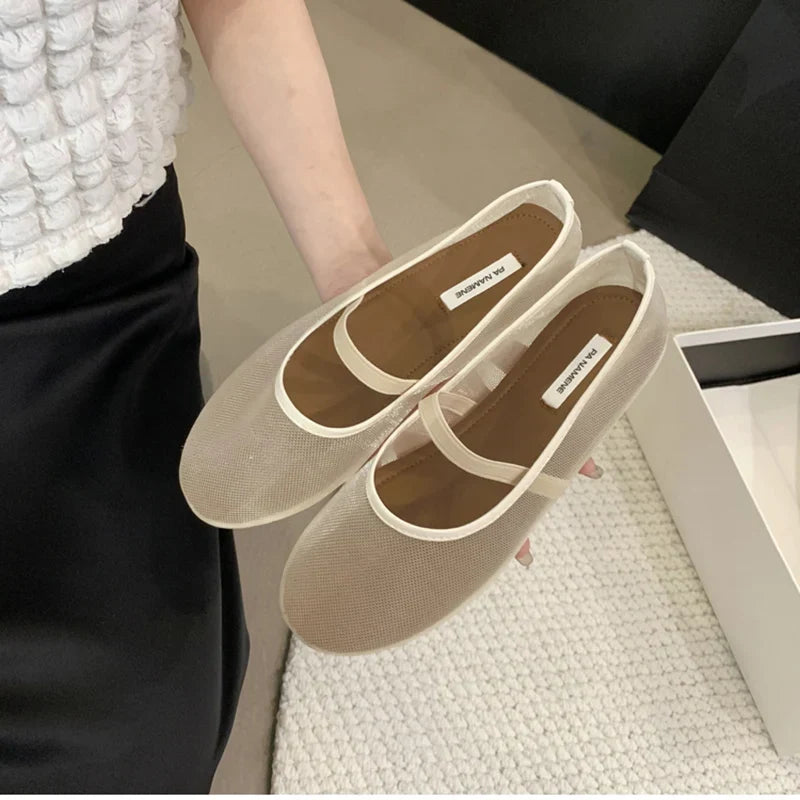 Lightweight Women’s Mary Jane Flats - Shallow Mesh, Casual