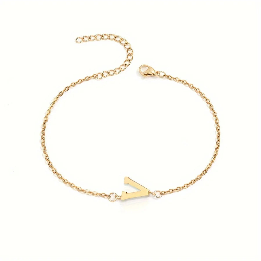 Initial Letter Bead Bracelet Thin Chain Minimalist Elegant