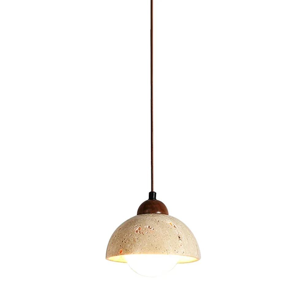 Japandi Japanese Pendant Light Wood And Travertine Bedside Lamp