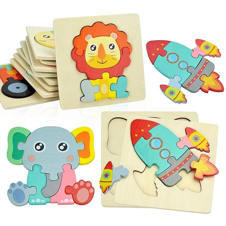 3D Wooden Animal and Vehicle Puzzle for Kids, Educational Montessori Toy for Cognitive Development and Fine Motor Skills