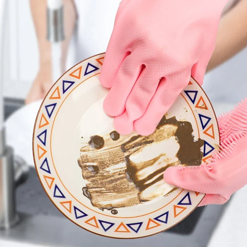 Silicone Dishwashing Gloves with Scrubber - Eco-Friendly Household Cleaning Tool