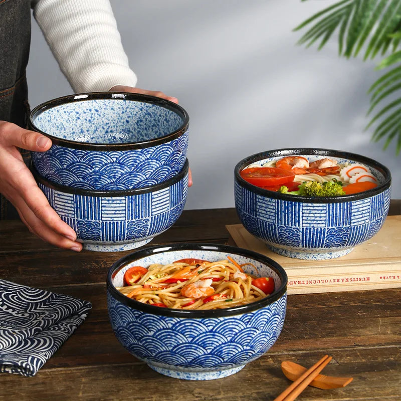 Qinghai Wave Noodle Bowl Hand Painted Vintage Ceramic Bowl