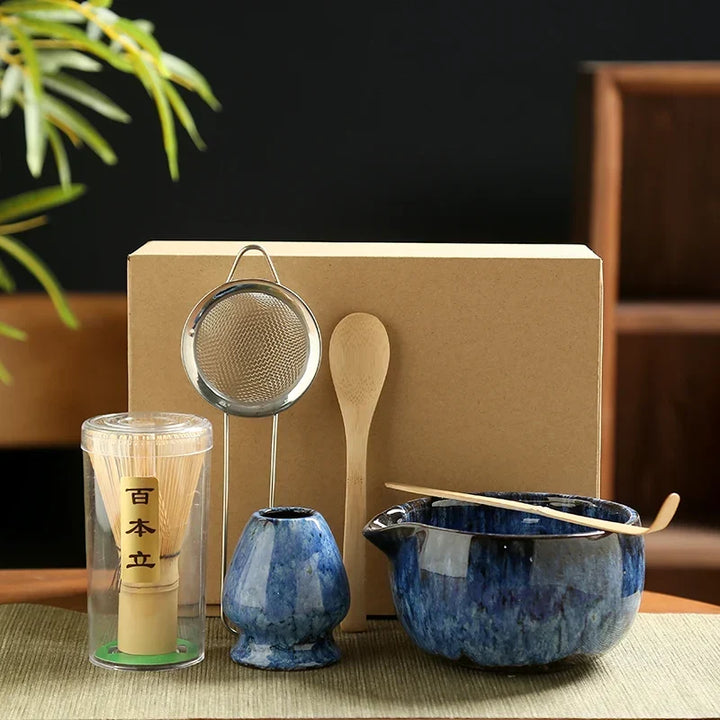 Matcha Tea Set Ceramic Bowls With Bamboo Whisk 6 Piece