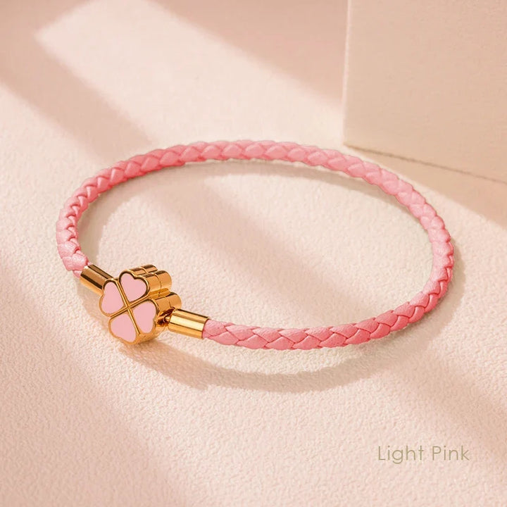 Four Leaf Clover Braided Leather Lucky Bracelet Gift