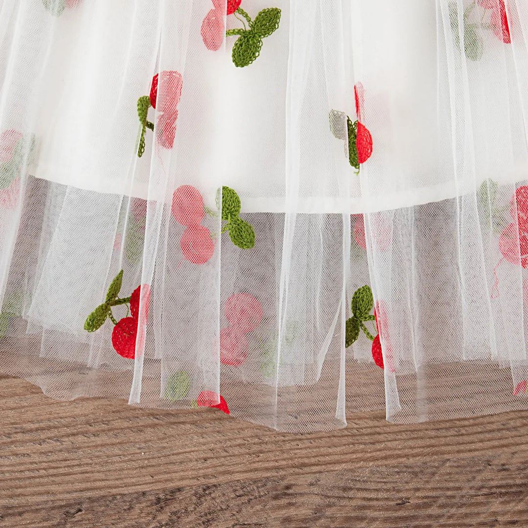 Soft Baby Girl Dress – Princess Style Knee-Length Fruit Print, Acetate, Birthday Party