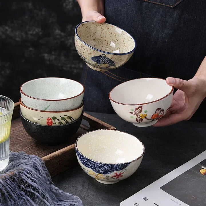 Ceramic 4.5 Inch Japanese Rice Bowl Retro Home Tableware