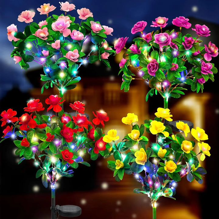 Solar Flower Lights Garden Decor LED Azalea Flowers Outdoor Yard Path Lighting 2026 Holiday Decor Gift Idea