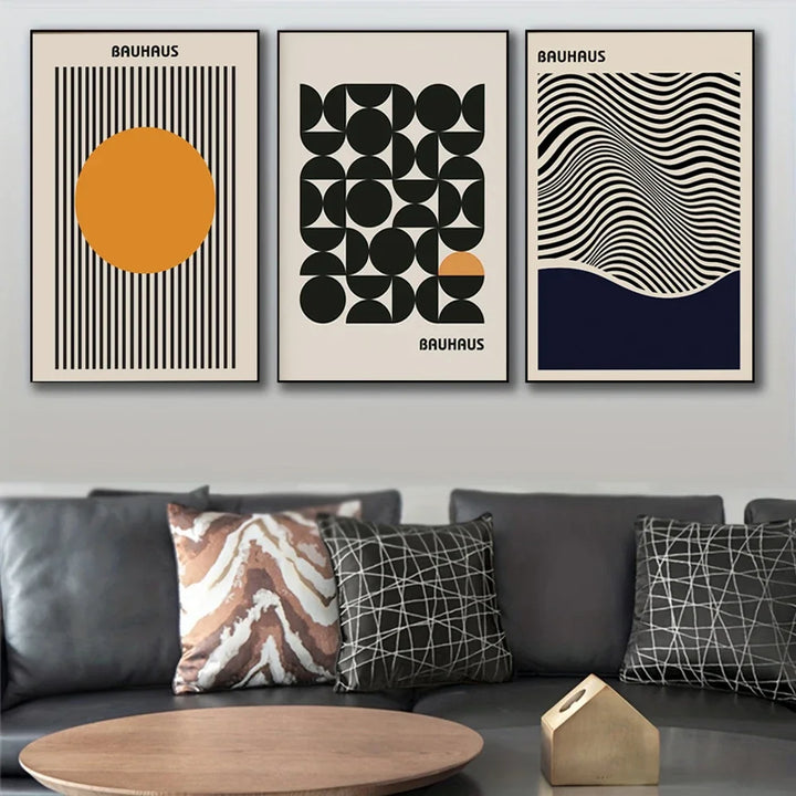 Modern Bauhaus Geometric Wall Art Prints Three Piece Set