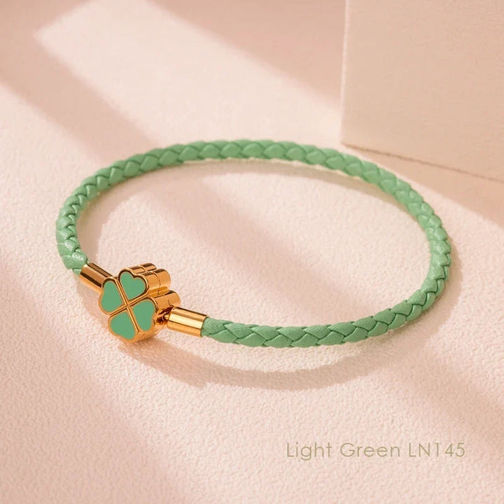 Four Leaf Clover Braided Leather Lucky Bracelet Gift