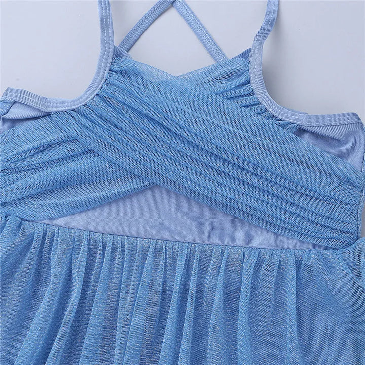 Lightweight Girls’ Dance Dress – Lyrical, Glitter Mesh, Polyester, For Ballet, Gymnastics