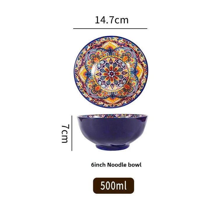 Bohemian Ceramic Rice Bowl Retro Noodle Bowl Kitchen Gift