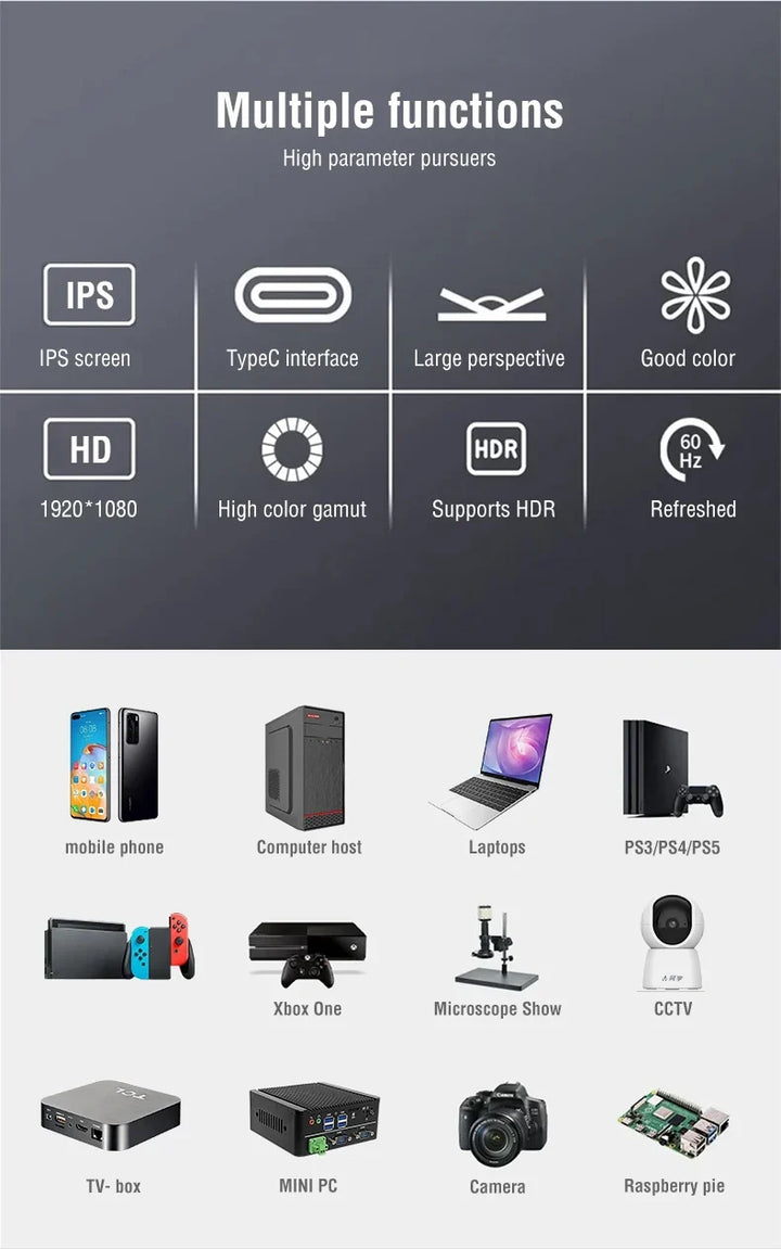Portable 15.6 Inch Touch Monitor 1080p HDR Gaming On The Go