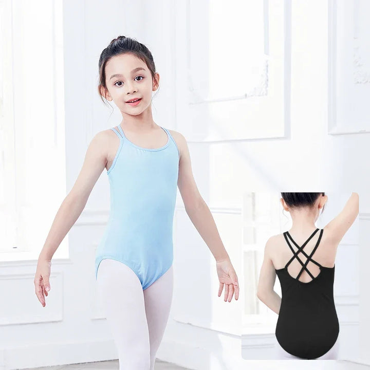 Breathable Girls Leotards - double camisole, cross-back, cotton-spandex blend, for ballet class