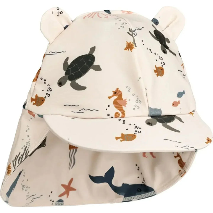 Quick-dry Kids’ Swimwear Set – Rash Guard &amp; Hat, Nylon, Cartoon Seagull Star Print, Beach Holidays