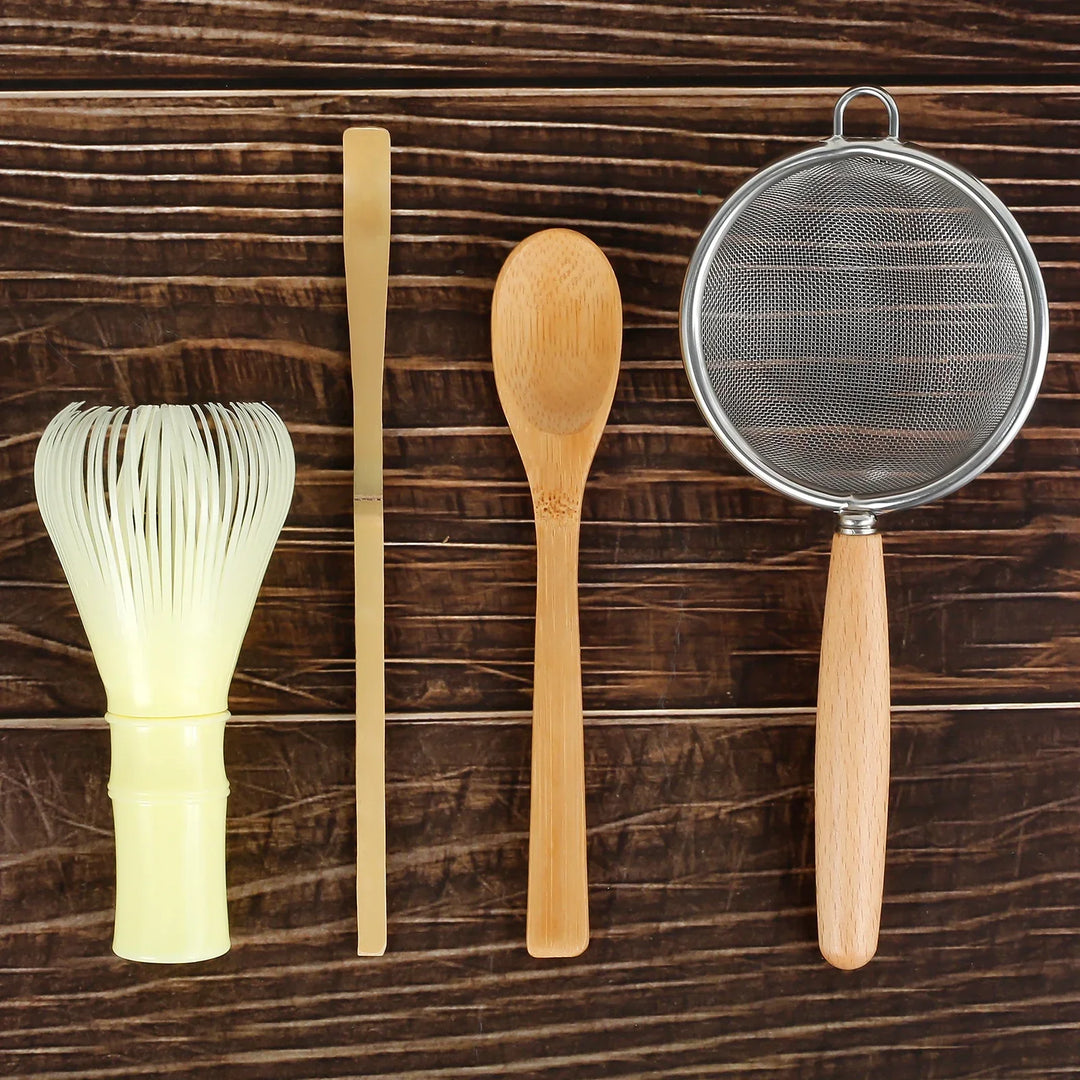 Bamboo Matcha Whisk Set With Holder Scoop Sifter Starter