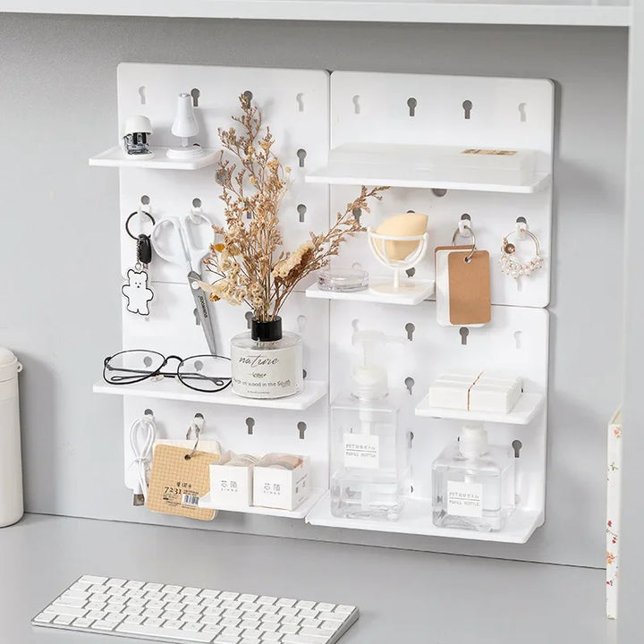 Punch-Free Wall Shelf Organizer with Home Organizers, No Drilling, Kitchen &amp; Bedroom Pegboard Holder