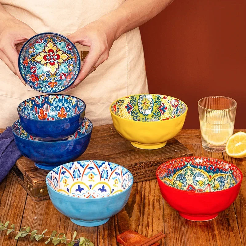 Bohemian Ceramic Rice Bowl Retro Noodle Bowl Kitchen Gift
