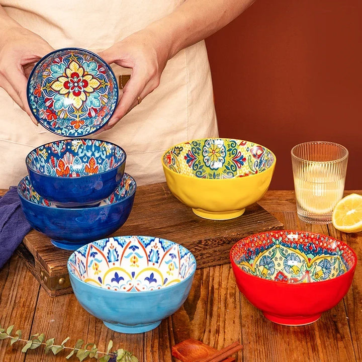 Bohemian Ceramic Rice Bowl Retro Noodle Bowl Kitchen Gift