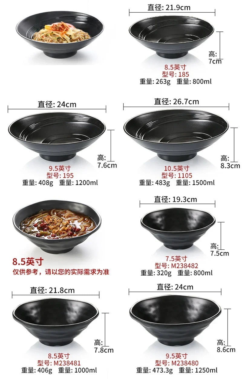 Ramen Bowl Black Plastic Japanese Style Noodle Bowl