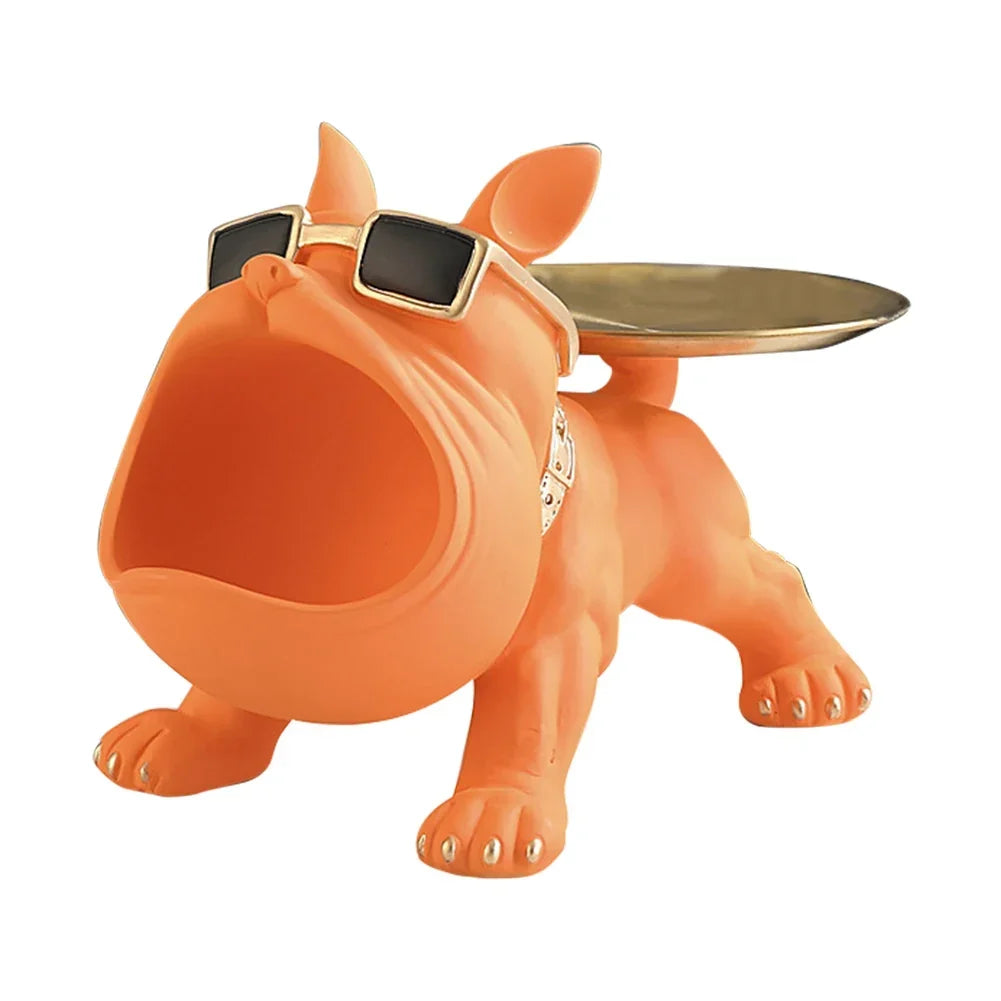 Resin Bulldog Storage Sculpture - Stylish Key Holder &amp; Candy Tray for Home Decor