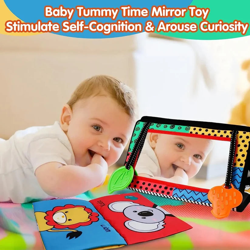 Black and White Tummy Time Mirror Toy for Infants, Sensory Development Crinkle Cloth, Best Newborn Tummy Time Toy, Montessori Inspired