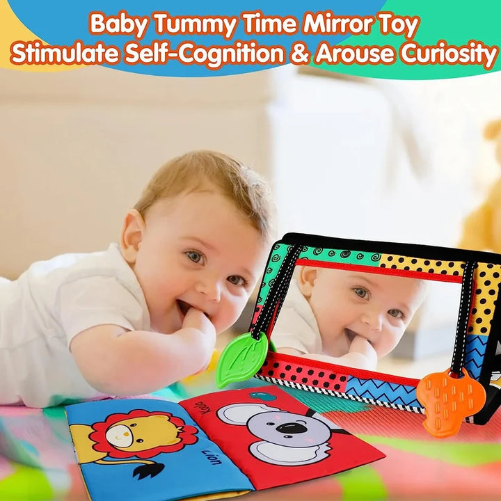 Black and White Tummy Time Mirror Toy for Infants, Sensory Development Crinkle Cloth, Best Newborn Tummy Time Toy, Montessori Inspired