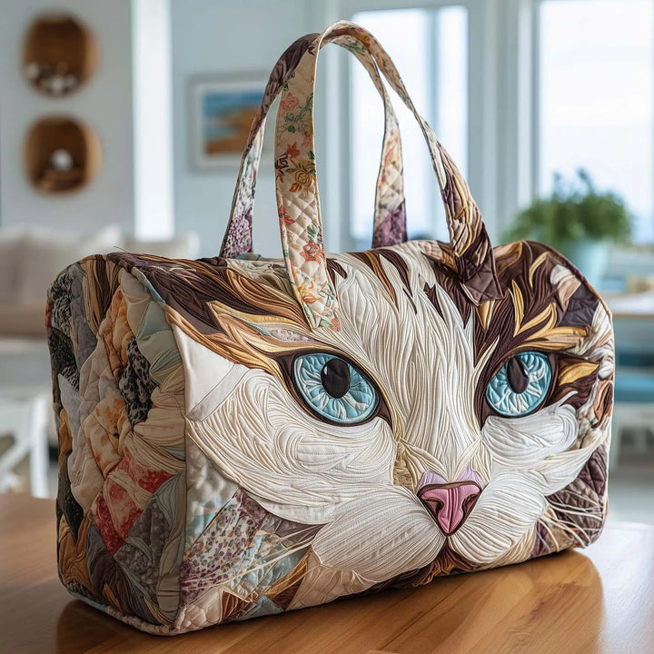 Soft Unisex Travel Tote - Quilted, Cat-Embroidered Fabric, For Beach, Hiking, Camping