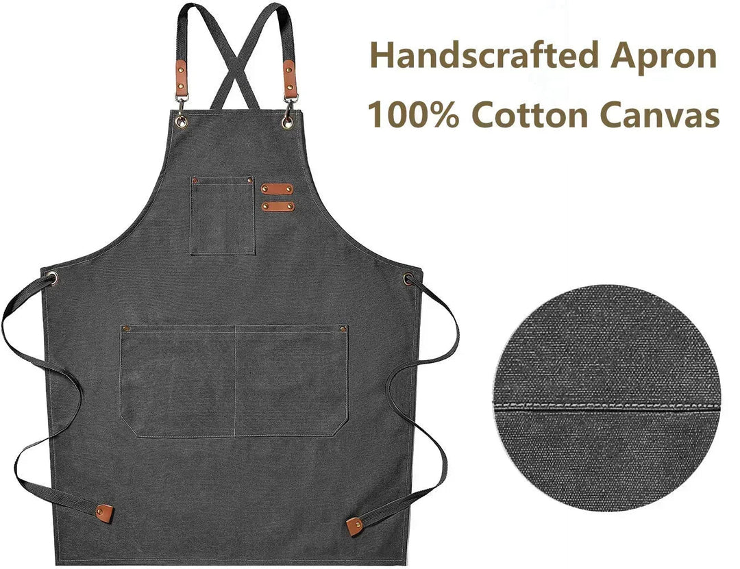 Chef Apron Canvas Crossback Utility Apron With Leather Trim And Pockets Fall 2025 Durable BBQ Workshop