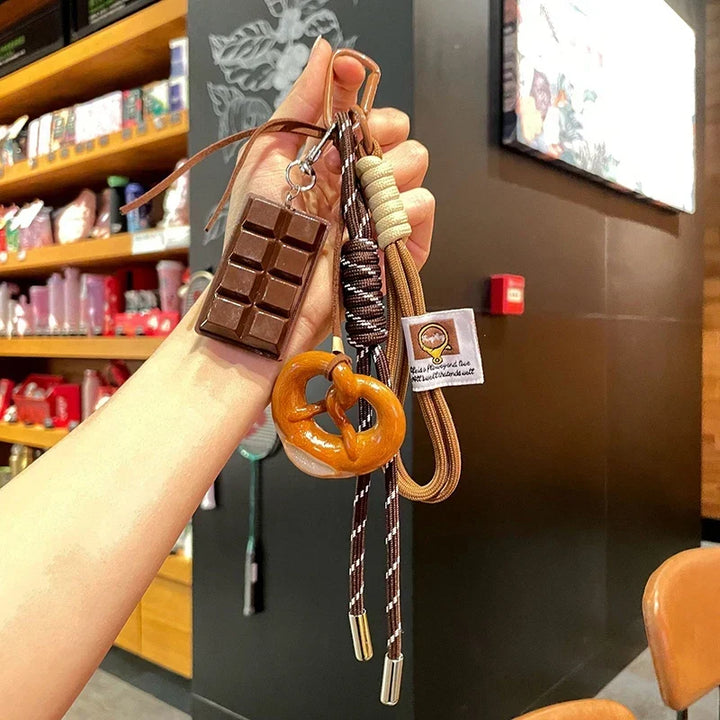 Woven Rope Bowknot Keychain With Cute Pastry Charms