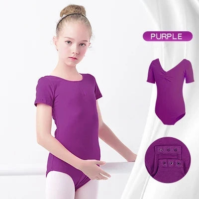 Soft girls ballet leotard - drawstring neckline, ruched front, cotton knit, for dance class
